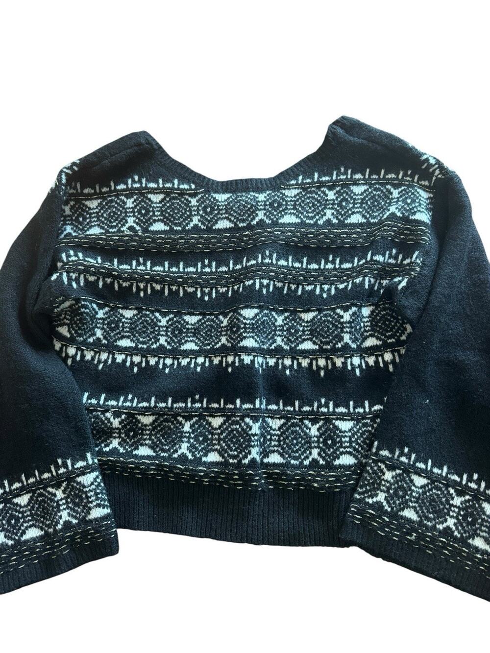Sam Edelman L Benton Wheaton Fairisle Black Drop Shoulder Sweater Bell Sleeve